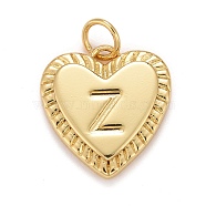 Rack Plating Real 18K Gold Plated Brass Pendants, with Jump Rings, Long-Lasting Plated, Lead Free & Cadmium Free & Nickel Free, Heart with Letter A~Z, Letter.Z, 16x15x2.5mm, Jump Ring: 5x0.5mm, 3mm Inner Diameter(KK-E260-01G-Z)