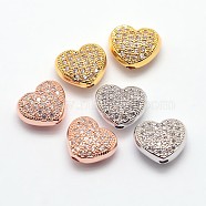 Brass Micro Pave Cubic Zirconia Hollow Beads, Cadmium Free & Nickel Free & Lead Free, Heart, Mixed Color, 8x9x5mm, Hole: 1mm(ZIRC-N002-05M)