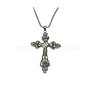 Cross Zinc Alloy Pendant Necklace, with Rhinestone, Jonquil, 27.56 inch(70cm)(NF8765-12)