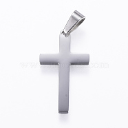304 Stainless Steel Pendants, Cross, Stainless Steel Color, 28x15.5x1.5mm, Hole: 8x3.5mm(STAS-H389-13P)