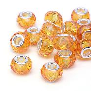 Handmade Glass European Beads, Large Hole Beads, Silver Color Brass Core, Gold, 14x8mm, Hole: 5mm(GPDL25Y-50)