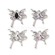 Rack Plating Alloy Connector Charms, Butterfly Links with Glass, Platinum, Cadmium Free & Lead Free & Nickle Free, Mixed Color, 29x28x4.5mm, Hole: 3.5x2.5mm(FIND-I037-19P)
