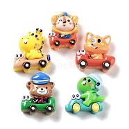 Opaque Resin Cabochons, Car with Bear/Giraffe/Lion, Mixed Color, 24.5~27x19~26x9~11mm(RESI-G085-06)