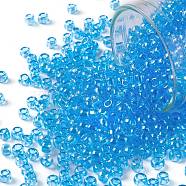 TOHO Round Seed Beads, Japanese Seed Beads, (104) Transparent Luster Aqua, 8/0, 3mm, Hole: 1mm, about 1110pcs/50g(SEED-XTR08-0104)
