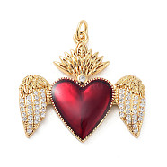 Rack Plating Brass Micro Pave Clear Cubic Zirconia Pendants, with Enamel and Jump Ring, Long-Lasting Plated, Cadmium Free & Lead Free, Sacred Heart, Real 18K Gold Plated, 27.5x29x3mm, Hole: 3mm(KK-M280-10D-G)