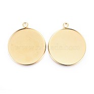 Rack Plating 304 Stainless Steel Pendant Cabochon Settings, Plain Edge Bezel Cups, Flat Round, Real 24K Gold Plated, Tray: 30mm, 36.5x32x2mm, Hole: 3mm(STAS-F191-14G-I)