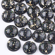 Resin Cabochons, with Glitter Powder and Gold Foil, Half Round, Black, 12x5.5mm(X-CRES-T012-07A)
