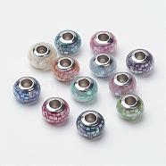 304 Stainless Steel Resin European Beads, with Shell and Enamel, Rondelle, Large Hole Beads, Mixed Color, 12x8mm, Hole: 5mm(RPDL-G001-A)
