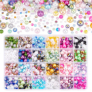 Elite 96G 24 Styles Resin Cabochons, Imitation Shell & Pearl, Half Round and Diamond, Mixed Color, 3~10x1~5mm, 4g/style(RESI-PH0001-96)
