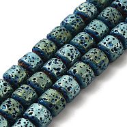 Electroplated Natural Lava Rock Beads Strands, Rondelle, Green Plated, 6x7mm, Hole: 1mm, about 67~68pcs/strand, 15.35~15.75 inch(39~40cm)(G-G984-06D)