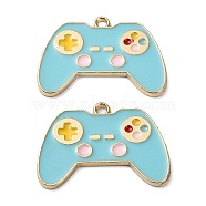 Rack Plating Alloy Enamel Pendants, Nickel Free, Game Console Remote Control Charm, Golden, Sky Blue, 18x26x1.5mm, Hole: 1.4mm(PALLOY-F308-11G-01)