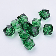 Transparent Acrylic Beads, Faceted, Cube, Dark Green, 10x10x8mm, Hole: 1.5mm, about 900pcs/500g(TACR-Q259-10mm-V17)