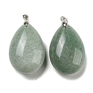 Natural Green Aventurine Pendants, Teardrop Charms, with Rack Plating Platinum Plated Brass Pinch Bails, Lead Free & Cadmium Free, 41~42x23~24x13~14.5mm, Hole: 4x3.5mm(G-H291-02P-03)