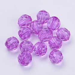 Transparent Acrylic Beads, Faceted, Round, Dark Violet, 6x5.5mm, Hole: 1.3mm, about 420pcs/50g(X-TACR-Q257-6mm-V48)