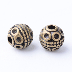 Tibetan Style Alloy Beads, Round, Cadmium Free & Nickel Free & Lead Free, Antique Bronze, 8x8mm, Hole: 2mm(X-TIBE-Q063-120AB-NR)