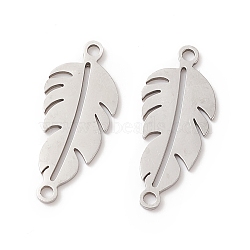 201 Stainless Steel Connector Charms, Feather Links, Stainless Steel Color, 26x11x1mm, Hole: 1.8mm(STAS-G296-18P)