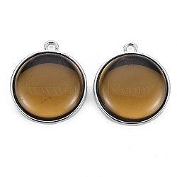 Glass Pendants, with Alloy Open Back Settings, Flat Round, Cadmium Free & Lead Free, Dark Goldenrod, Platinum, 32x28x8.5mm, Hole: 2mm(PALLOY-N167-09-01P-RS)