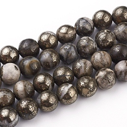 Natural Pyrite Beads Strands, Round, 8mm, Hole: 0.6mm, about 49pcs/strand, 15.75 inch(40cm)(G-G839-01-8mm)