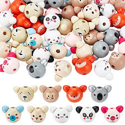 54Pcs 9 Colors Wood Animal European Style Beeds, Large Hole Beads, Mixed Color, 21x26x19mm, Hole: 5mm, 6pcs/color(WOOD-OC0003-75)