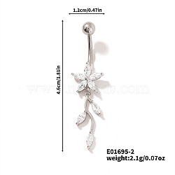 Shiny Brass Crystal Rhinestone Belly Button Rings, Piercing Navel Rings, Barbell Body Jewelry for Women, Flower, 46x12mm(CZ7821-2)