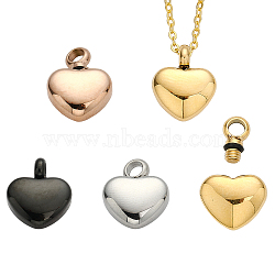 4Pcs 4 Colors Openable 316 Stainless Steel Memorial Urn Ashes Charms, Heart, Mixed Color, 14.5x12x6mm, Hole: 3mm, 1pc/color(STAS-CA0001-73)