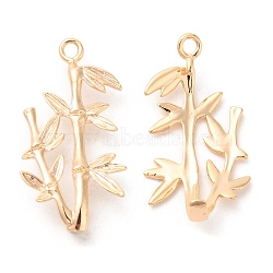 Brass Pendants, Bamboo Charm, Real 18K Gold Plated, 27x14x4mm, Hole: 1.6mm(KK-G468-30G)