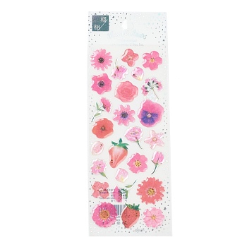 Flower Pattern Epoxy Resin Sticker, for Scrapbooking, Travel Diary Craft, Cerise, 200x75mm