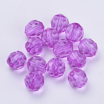 Transparent Acrylic Beads, Faceted, Round, Dark Violet, 6x5.5mm, Hole: 1.3mm, about 420pcs/50g