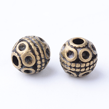 Tibetan Style Alloy Beads, Round, Cadmium Free & Nickel Free & Lead Free, Antique Bronze, 8x8mm, Hole: 2mm