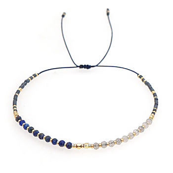 Natural Lapis Lazuli & Glass Seed Braided Bead Bracelets, Adjustable Bracelet, Blue, No Size

