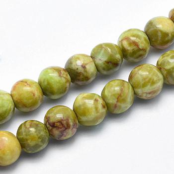 Natural Marble Beads Strands, Round, Dyed & Heated, Olive Drab, 6mm, Hole: 1mm, about 62pcs/strand, 15 inch(38cm)