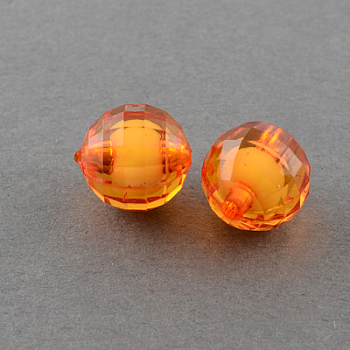 Transparent Acrylic Beads, Bead in Bead, Faceted, Round, Orange Red, 10mm, Hole: 2mm, about 1040pcs/500g