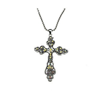 Cross Zinc Alloy Pendant Necklace, with Rhinestone, Burgundy, 27.56 inch(70cm)