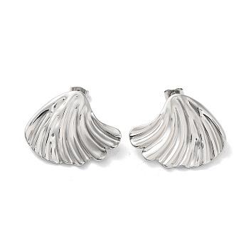 Shell Shape 304 Stainless Steel Stud Earrings for Women, Stainless Steel Color, 24.5x31mm
