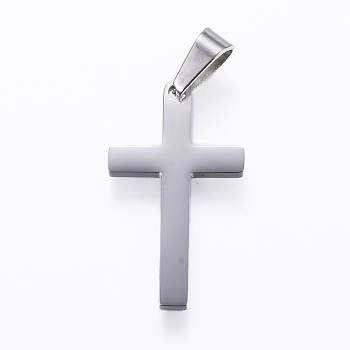 304 Stainless Steel Pendants, Cross, Stainless Steel Color, 28x15.5x1.5mm, Hole: 8x3.5mm