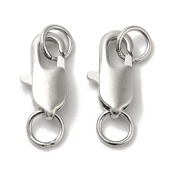 Brass Lobster Claw Clasps, with Jump Rings, Real Platinum Plated, 12x6x2.5mm, Hole: 3mm