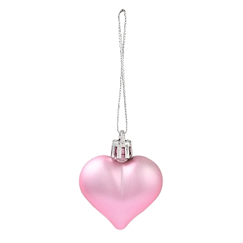 Valentine's Day Electroplate Plastic Heart Pendants Decorations, Nylon Rope Christmas Tree Hanging Ornaments, Pink, 150mm, 12pcs/box