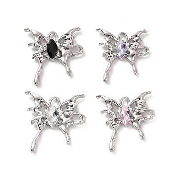 Rack Plating Alloy Connector Charms, Butterfly Links with Glass, Platinum, Cadmium Free & Lead Free & Nickle Free, Mixed Color, 29x28x4.5mm, Hole: 3.5x2.5mm