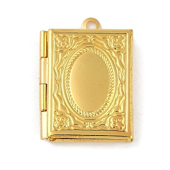 Brass Locket Pendants for Teachers' Day, Photo Frame Charms for Necklaces, Rectangle Book, Golden, 26x19x5mm, Hole: 1mm