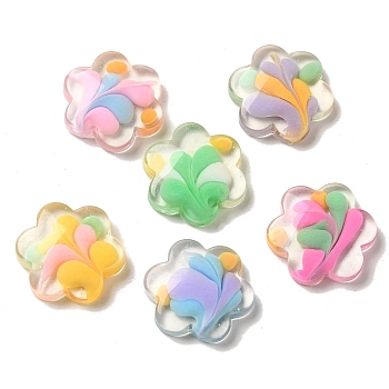 Transparent Resin Decoden Cabochons, with Glitter Powder, Mixed Color, Flower, 24.5x22.5x5mm
