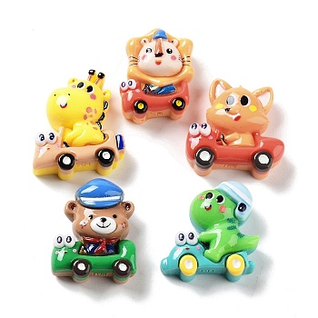 Opaque Resin Cabochons, Car with Bear/Giraffe/Lion, Mixed Color, 24.5~27x19~26x9~11mm