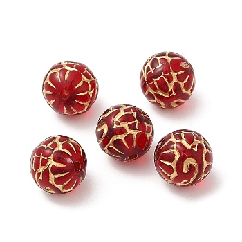 Plating Acrylic Beads, Golden Metal Enlaced, Round, Red, 12mm, Hole: 1.7mm, about 510pcs/500g