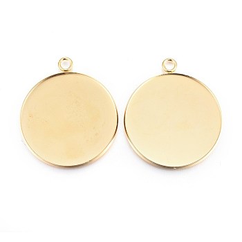 Rack Plating 304 Stainless Steel Pendant Cabochon Settings, Plain Edge Bezel Cups, Flat Round, Real 24K Gold Plated, Tray: 30mm, 36.5x32x2mm, Hole: 3mm