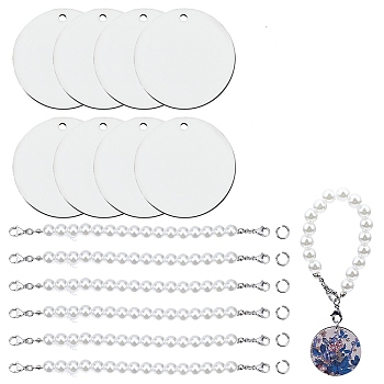 Wood Flat Round Blank Cup Charms, with Plastic Bead Chain, Stainless Steel Color, 160mm, 15pcs