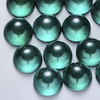 Transparent Spray Painted Glass Cabochons, Half Round/Dome, Dark Cyan, 16x8mm