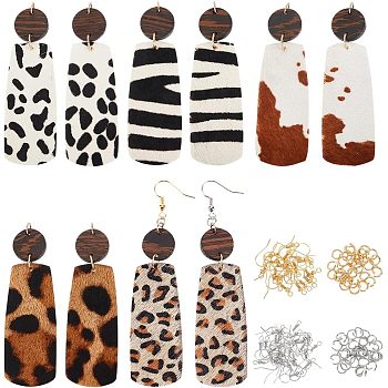DIY Rectangle Earring Making Kit, Including Cowhide Leather Big Pendants, Brass Earring Hooks, 304 Stainless Steel Jump Rings, Mixed Color, 130Pcs/box
