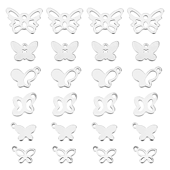 300Pcs 6 Style 201 Stainless Steel Charms, Butterfly, Stainless Steel Color, 50pcs/style