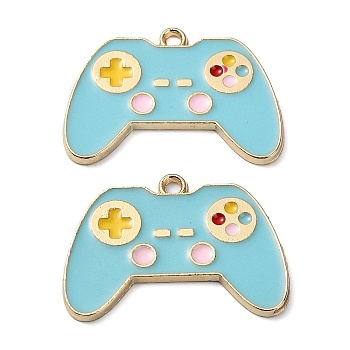 Rack Plating Alloy Enamel Pendants, Nickel Free, Game Console Remote Control Charm, Golden, Sky Blue, 18x26x1.5mm, Hole: 1.4mm
