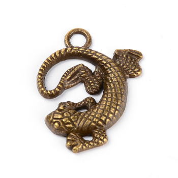 Zinc Alloy Pendants, Gecko, Antique Bronze, 31x24x4mm, Hole: 3.5mm