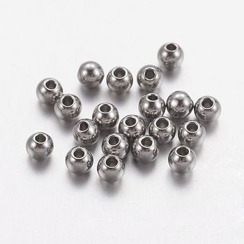 Stainless Steel Beads, Solid Round, Stainless Steel Color, 3mm, Hole: 1mm